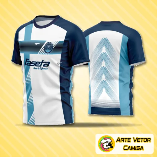 Camisa de time de futebol amador com logo no peito e estampa grande nas costas, trazendo um design único e moderno, perfeito para partidas e torcida apaixonada.