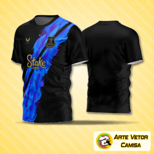 Camisa de time de futebol amador com logo no peito e estampa grande nas costas, perfeito equilíbrio entre estilo e simplicidade para jogos e eventos esportivos.