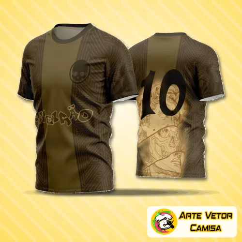 Camisa de futebol amador com logo no peito e estampa grande nas costas, design moderno e cores vibrantes, ideal para partidas e treinos com estilo único e personalizado.