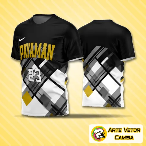 Foto da camisa de time com logo no peito e estampa grande nas costas, com design moderno e detalhes marcantes para futebol amador.