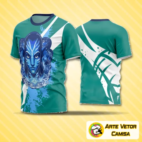 Camisa com logo no peito e estampa grande nas costas destacando o design esportivo moderno e vibrante em cores fortes, perfeita para times de futebol amador.