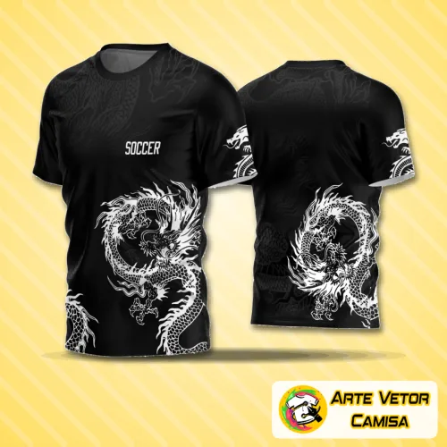 Camisa de time de futebol amador com logo destacado no peito e estampa grande nas costas, em estilo moderno e cores vibrantes, ideal para jogos e eventos esportivos.