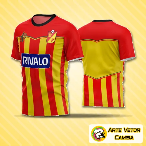 Camisa de time de futebol amador com logo no peito e estampa grande nas costas em cores vibrantes, design moderno que destaca a identidade do time com detalhes únicos e estilizados.