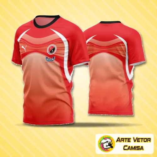 Camisa com logo no peito visível e estampa grande nas costas em design moderno, ideal para times de futebol amador que buscam estilo e identidade visual marcante em campo.