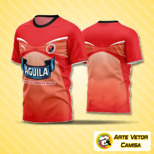 Camisa de futebol com logo no peito e estampa grande nas costas, design moderno e cores vibrantes, ideal para times amadores que buscam estilo e personalidade em campo.