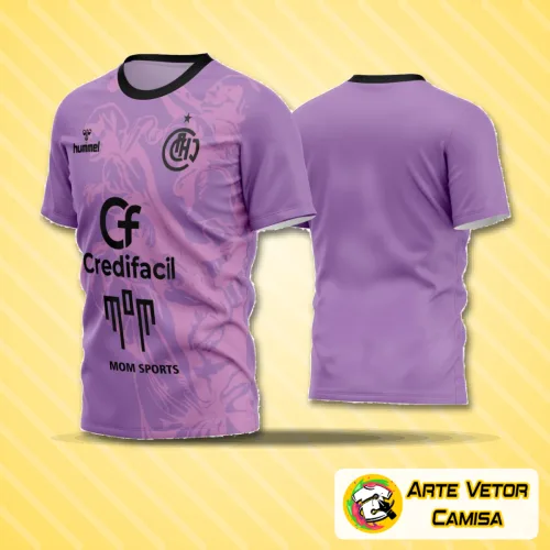 Camisa esportiva com logo no peito e estampa grande nas costas, ideal para times amadores que buscam identidade visual marcante em campo.