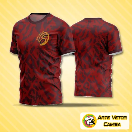 Camisa de time com logo no peito destacado e estampa grande nas costas, estilo moderno e cores vibrantes, ideal para times amadores que buscam design único e personalizado em futebol.