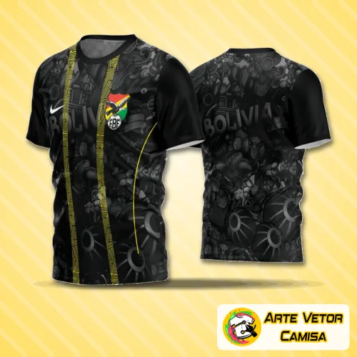 Camisa de futebol com logo no peito e estampa grande nas costas, design moderno e cores vibrantes que destacam o estilo único para times amadores em campo.
