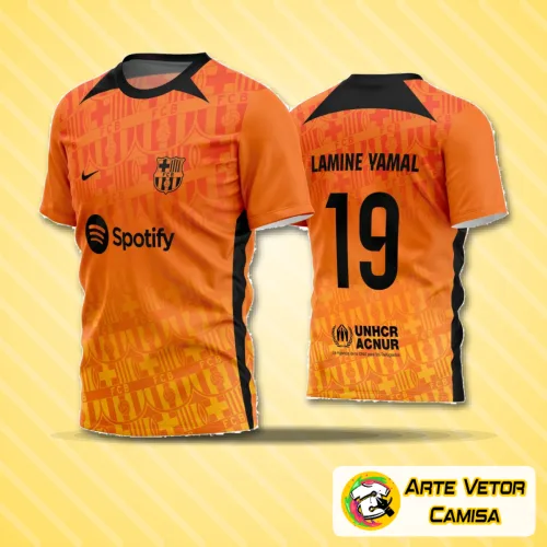 Camisa de futebol amador com logo no peito e estampa grande e colorida nas costas, ideal para jogos e treinos, com design moderno e visual marcante.