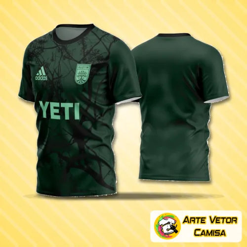 Camisa de time de futebol amador com logo no peito e estampa grande nas costas, destacando um design moderno e estilizado ideal para quem busca autenticidade e personalidade em campo.