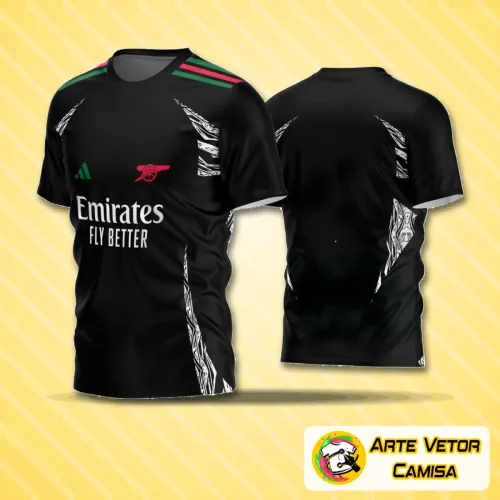 Camisa de time de futebol amador com logo no peito e estampa grande nas costas, exibindo cores vibrantes e design moderno que destaca o estilo esportivo para partidas e treinamentos.