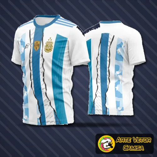 Camisa de futebol com logo no peito e estampa grande nas costas, em design moderno e cores vibrantes, ideal para equipes amadoras que buscam estilo e identidade em campo.
