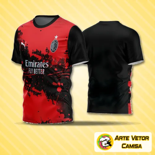 Camisa de futebol amador com logo no peito e estampa grande nas costas em cores vibrantes e design moderno, ideal para jogos e treinamentos de times locais.
