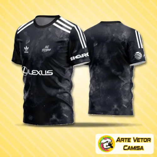Camisa de futebol amador com logo no peito e estampa grande nas costas, exibindo design moderno e cores vibrantes, ideal para times que buscam estilo e personalidade dentro de campo.