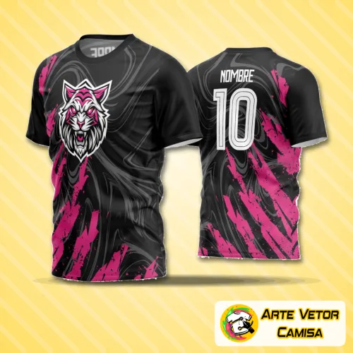 Camisa de futebol amador com logo no peito e estampa grande nas costas mostrando detalhes modernos e estilo clássico para times do futebol amador.