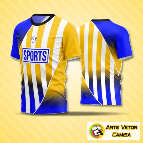 Camiseta de time amador com logo no peito e estampa grande nas costas, destacando um design moderno e vibrante ideal para partidas de futebol com identidade única e visual impactante.