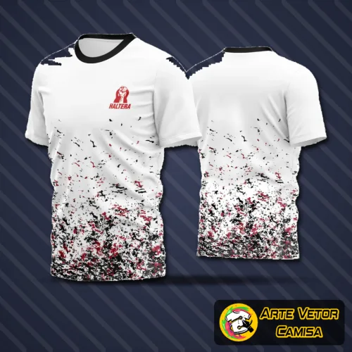 Camisa de futebol amador com logo no peito e estampa grande nas costas em cores vibrantes, destaque para o design moderno e estilo esportivo que valoriza o time em campo.