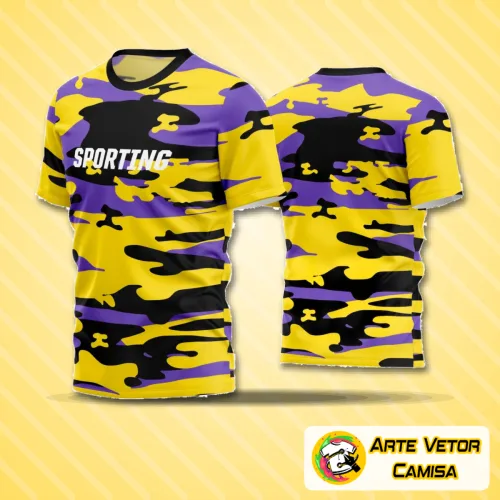 Camisa de futebol amador com logo no peito e uma estampa grande nas costas, apresentando estilo moderno e cores vibrantes para destacar o time em campo com identidade única e marcante.