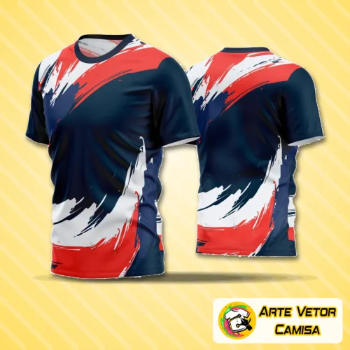 Camisa de futebol amador com logo no peito e estampa grande nas costas em estilo moderno e vibrante, destacando identidade única para o time.