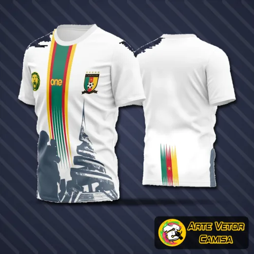 Camisa com logo no peito e estampa grande nas costas, destaque para design moderno e cores vibrantes que representam um time amador de futebol com estilo único e visual impactante.