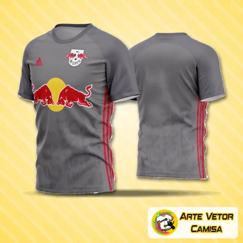 Camisa com logo no peito e estampa grande nas costas, apresentando visual moderno e vibrante, perfeita para times amadores de futebol.