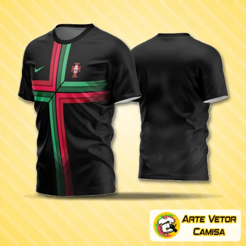 Camisa de futebol amador com logo no peito e estampa grande nas costas, exibindo design moderno e vibrante ideal para times que buscam identidade visual marcante e diferenciada em campo.