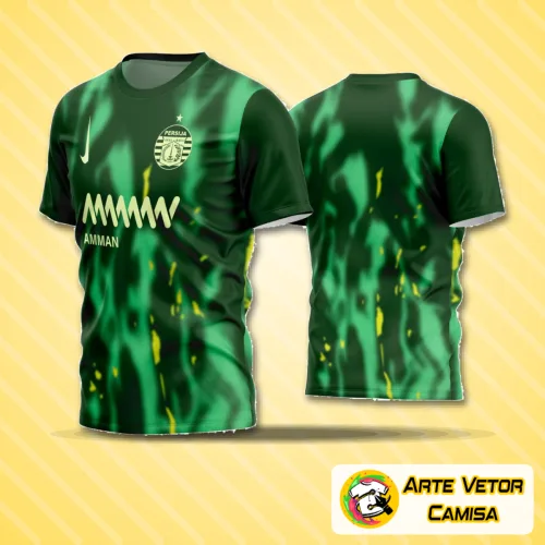 Camisa de futebol amador com logo no peito e estampa grande nas costas, apresentando design moderno e cores vibrantes ideal para times de futebol amador em 2024.