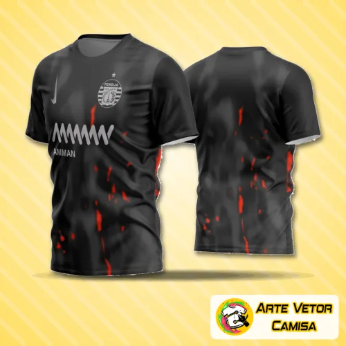 Camisa de futebol amador com logo no peito e estampa grande nas costas, exibindo design moderno e vibrante ideal para equipes de pequenos torneios e campeonatos locais.