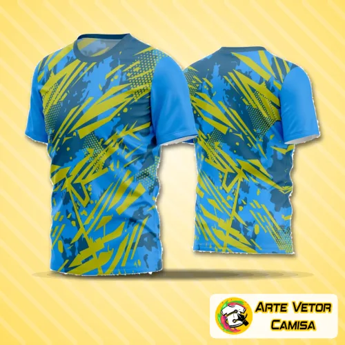 Camisa de futebol amador com logo no peito e uma estampa grande e vibrante nas costas, ideal para times que buscam destaque e personalidade em campo.