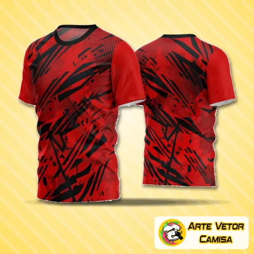 Camisa de futebol amador com logo no peito e estampa grande nas costas, destacando cores vibrantes e design moderno ideal para times que buscam estilo e personalidade durante as partidas.