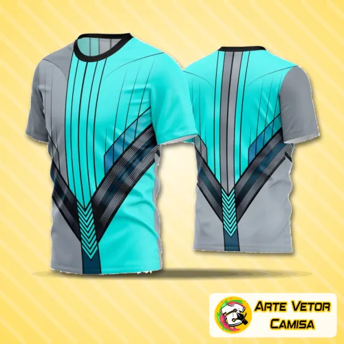 Camisa de futebol amador com logo no peito e estampa grande nas costas exibindo design moderno e vibrante em cores contrastantes combinando estilo e identidade do time