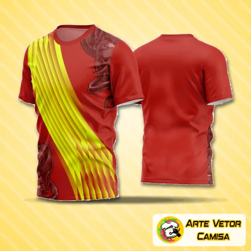 Camisa de futebol amador com logo no peito e estampa grande nas costas, ideal para equipes que buscam design moderno e visual atraente em seus uniformes para 2024.