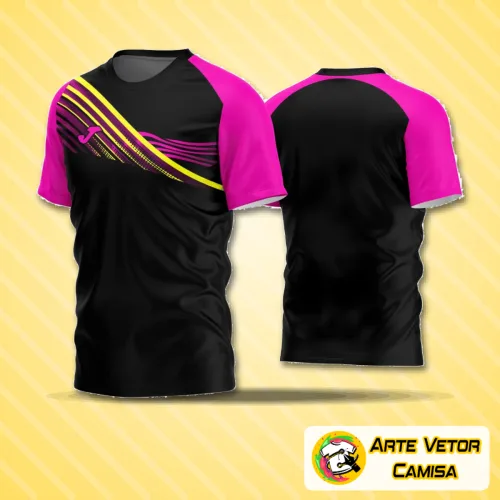 Camisa de futebol amador exibindo logo no peito e estampa grande nas costas com design moderno e cores vibrantes, ideal para times com estilo e personalidade.