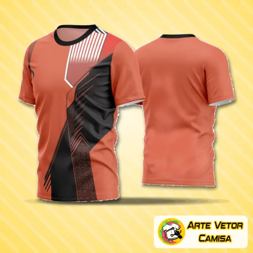 Camisa de futebol com logo no peito e estampa grande nas costas, design moderno e vibrante perfeito para times amadores que buscam estilo e identidade visual marcante em competições locais.