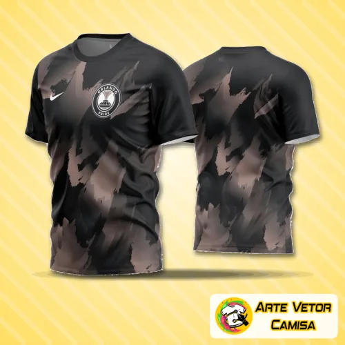 Camisa de futebol amador com logo no peito e estampa grande nas costas, design moderno e atraente, perfeita para times que buscam destaque e personalidade em campo.