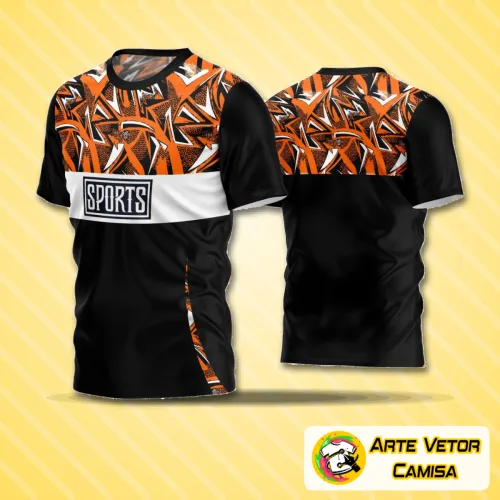 Foto da camisa de futebol com logo no peito e estampa grande nas costas, apresentando design moderno e cores vibrantes, ideal para times amadores valorizarem sua identidade em campo.