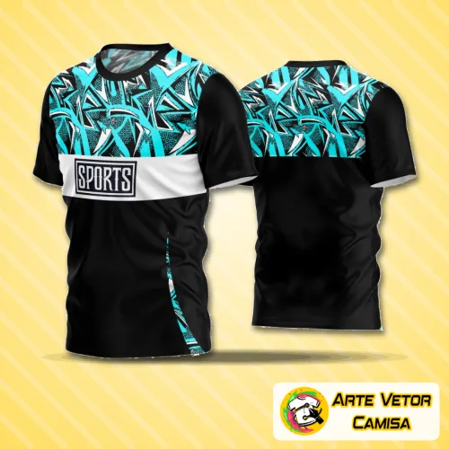Camisa de futebol amador com logo no peito e estampa grande nas costas, destacando design moderno e cores vibrantes para seu time.