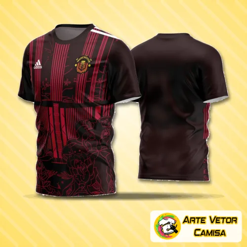 Camiseta de futebol amador na cor azul com logo no peito em destaque e estampa grande nas costas com design moderno e esportivo, ideal para times que querem estilo e identidade visual marcante.