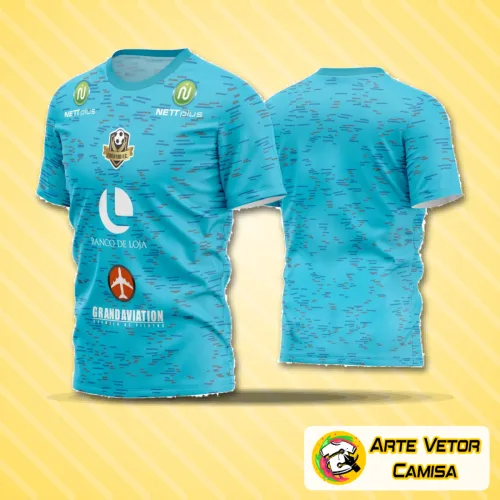 Camisa de futebol amador com logo no peito e estampa grande nas costas, design moderno e vibrante perfeito para jogos, com cores contrastantes que destacam cada detalhe da estampa traseira.