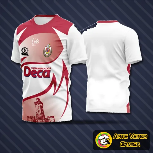 Foto da camisa de futebol amador com logo no peito e estampa grande nas costas, exibindo design moderno e vibrante que destaca o espírito esportivo do time.
