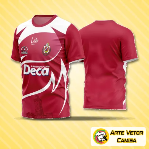 Camiseta de futebol amador com logo no peito destacado e estampa grande nas costas vibrante e moderna, exibindo design esportivo e elegante ideal para times amadores em competições e treinos.