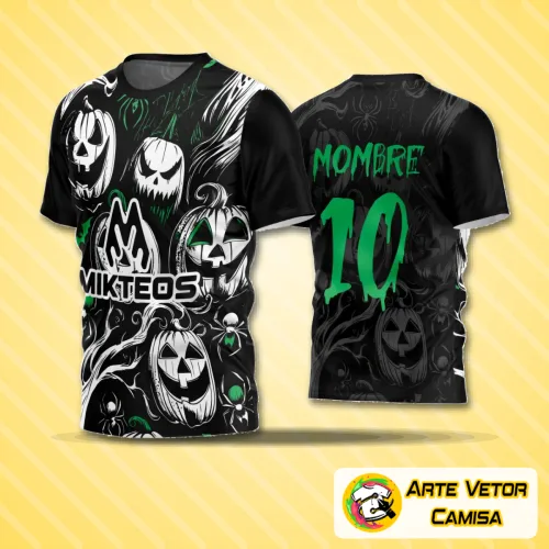 Camisa de futebol amador com logo no peito e estampa grande nas costas, destacando design moderno e cores vibrantes para times que buscam estilo e identidade em campo.
