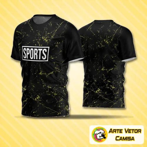 Camisa de futebol com logo no peito e estampa grande nas costas, design moderno e cores vibrantes, perfeita para times amadores buscando estilo e identidade visual marcante em campo.