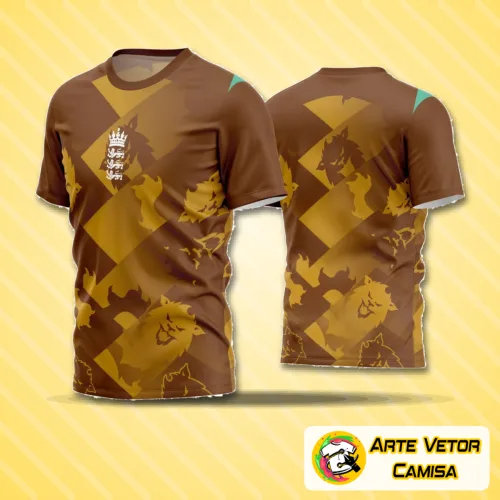 Camisa de futebol amador com logo no peito e estampa grande nas costas em cores vibrantes, perfeita para times que buscam identidade visual forte e destaque nos jogos.