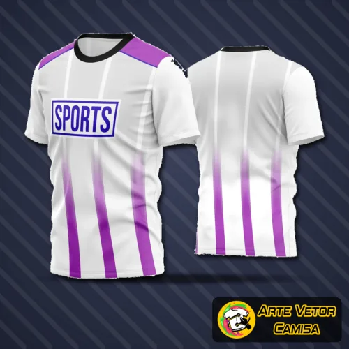 Camisa de futebol amador com logo no peito e estampa grande nas costas em design moderno e vibrante, ideal para times que buscam destaque e identidade personalizada em campo.