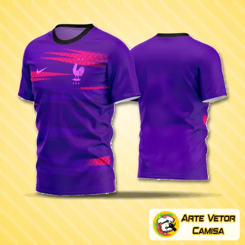 Camisa de futebol amador com logo no peito e estampa grande nas costas, apresentando design moderno e vibrante em cores marcantes, ideal para equipes amadoras que buscam estilo e identidade visual forte