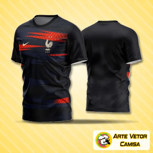 Camisa de futebol amador com logo no peito e estampa grande nas costas, exibindo design moderno e cores vibrantes para jogos e treinos.