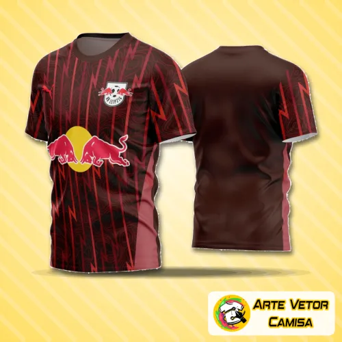 Camisa de futebol amador com logo no peito e estampa grande nas costas em estilo moderno e esportivo, destacando visual marcante para seu time em campo com cores vibrantes e design exclusivo.