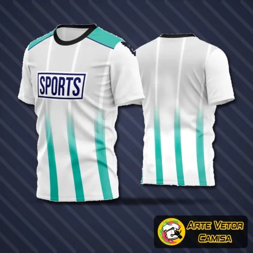 Camisa de futebol amador com logo no peito e estampa grande nas costas, design moderno e detalhes exclusivos que destacam o estilo único dessa camiseta esportiva.