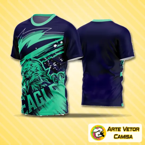 Camisa de futebol com logo no peito e estampa grande nas costas, ideal para times amadores que buscam identidade visual marcante e diferenciada em campo.